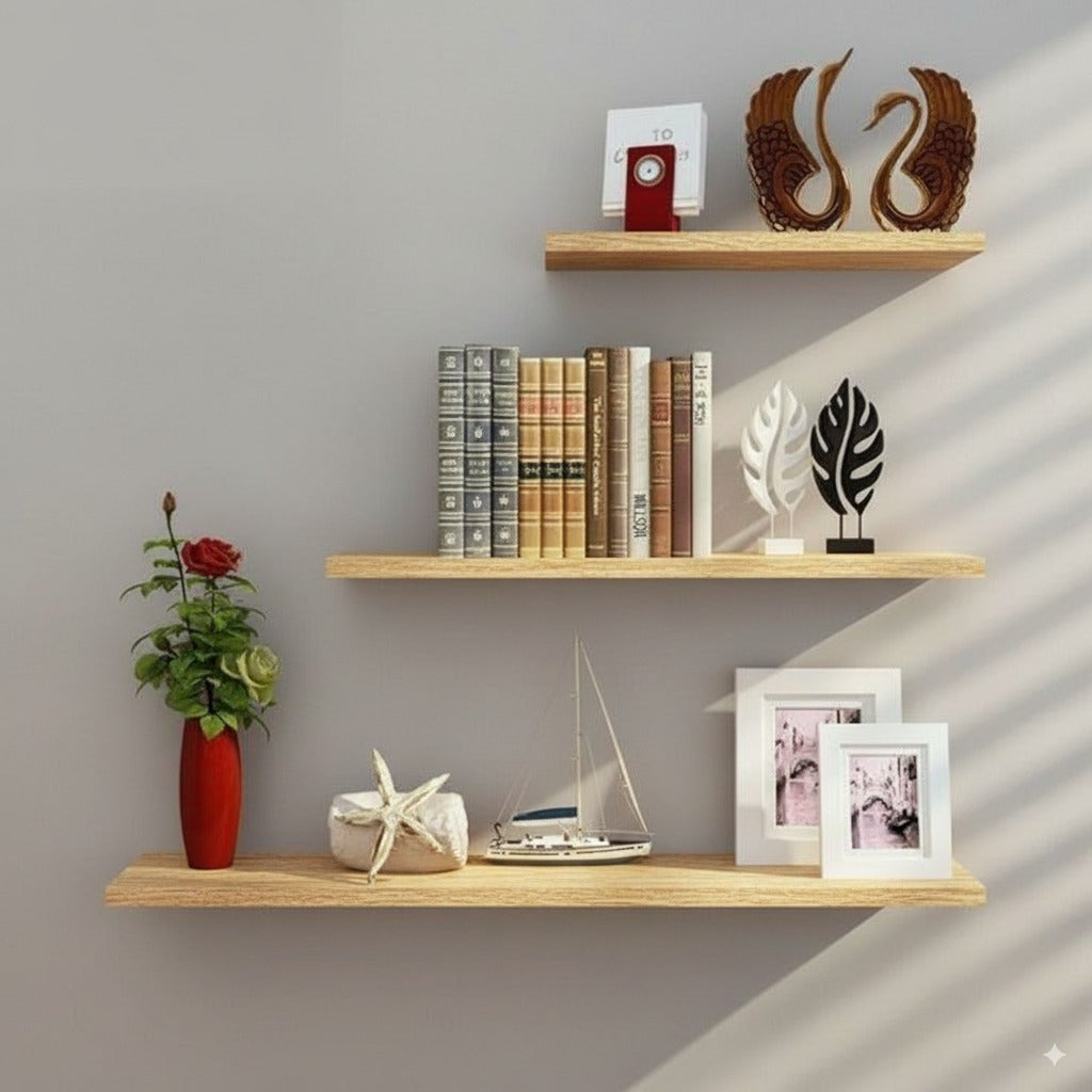 Floating Wooden Wall Shelves β Modern Flat Design β 30cm, 40cm & 50cm