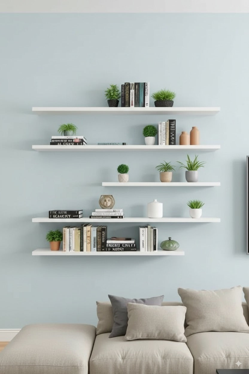 Set of 5 Modern Wooden Floating Shelves β 3x 100cm & 2x 80 cm