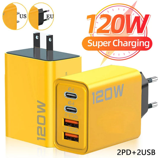 120W Fast Charger Type C USB C PD Charger Quick Charge 3.0 USB Charger Adapter For iPhone 15 14 13 Samsung Xiaomi Wall Charger