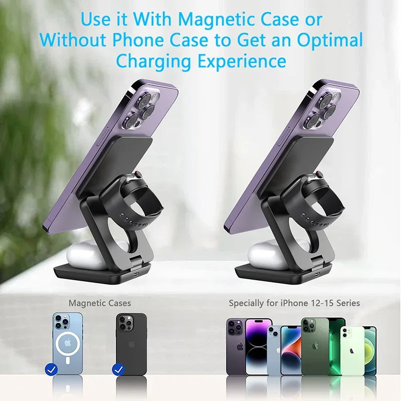 3 in 1 Foldable Magnetic Wireless Charger Stand For Magsafe iPhone 1615 14 13 12 Apple Watch 8 7 6 Airpods Fast Charging Station