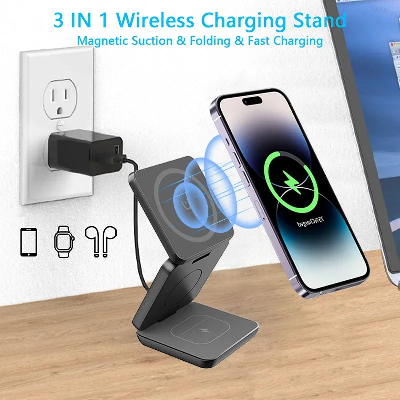 3 in 1 Foldable Magnetic Wireless Charger Stand For Magsafe iPhone 1615 14 13 12 Apple Watch 8 7 6 Airpods Fast Charging Station