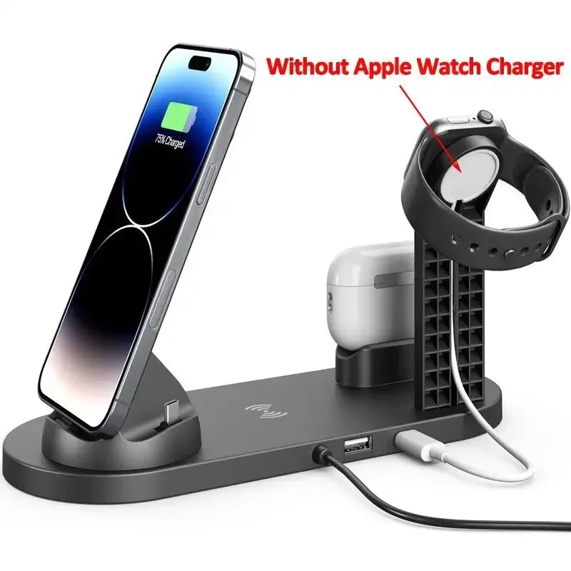 7 In 1 Wireless Charger Stand Pad For iPhone 15 14 13 12 11 X Apple Watch Airpods Desk Phone Chargers Fast Charging Dock Station