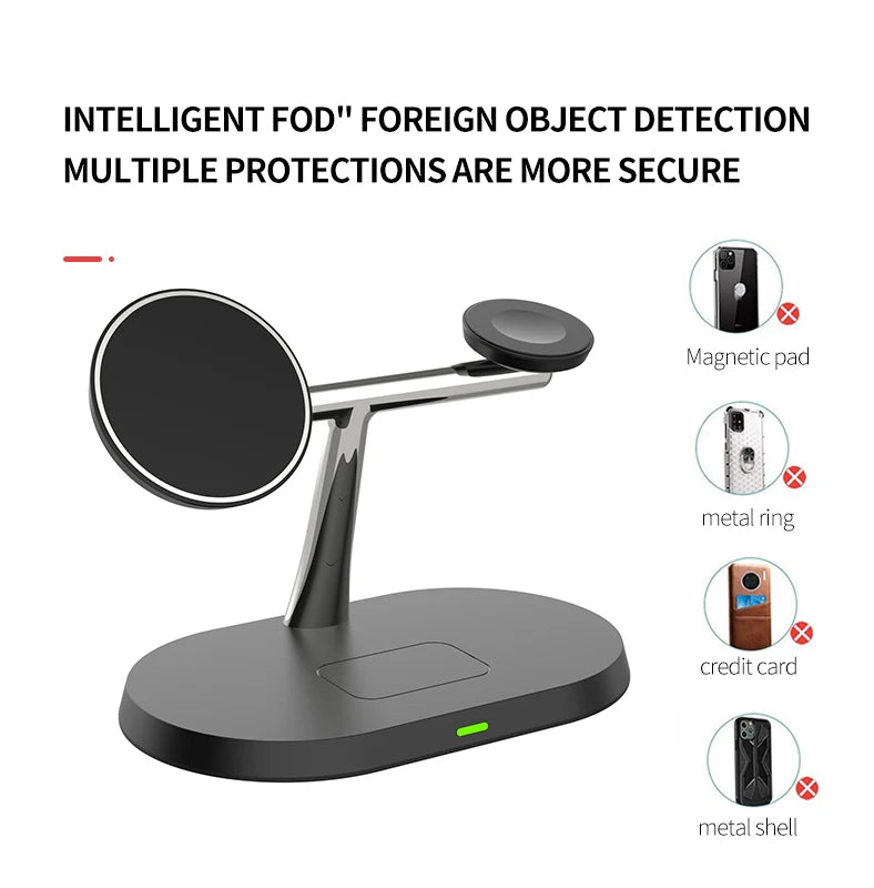 3 In 1 Magnetic Wireless Charger Stand for iPhone 15 14 13 12 Pro Max Apple Watch 1-9 AirPods Fast Charging Station Phone Holder