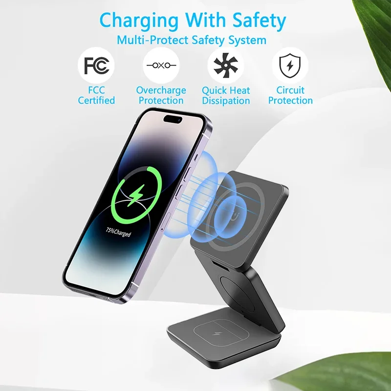 3 in 1 Foldable Magnetic Wireless Charger Stand For Magsafe iPhone 1615 14 13 12 Apple Watch 8 7 6 Airpods Fast Charging Station